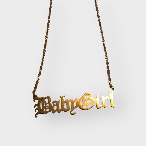 BabyGirl Old English Gold Statement Titanium Stainless Steel Necklace - Picture 6 of 14